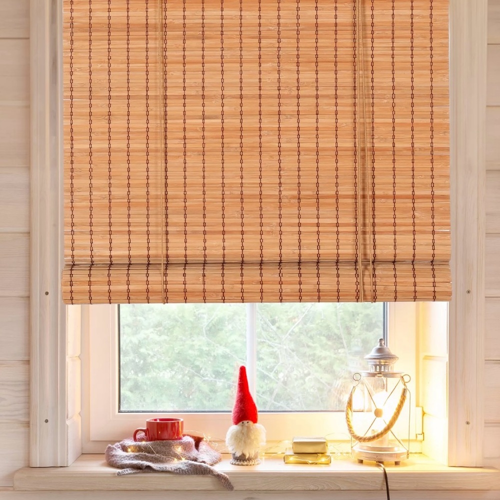 Natural Bamboo Roll Up Blinds Roman Roller Shades Indoor Outdoor 24x64 Brown